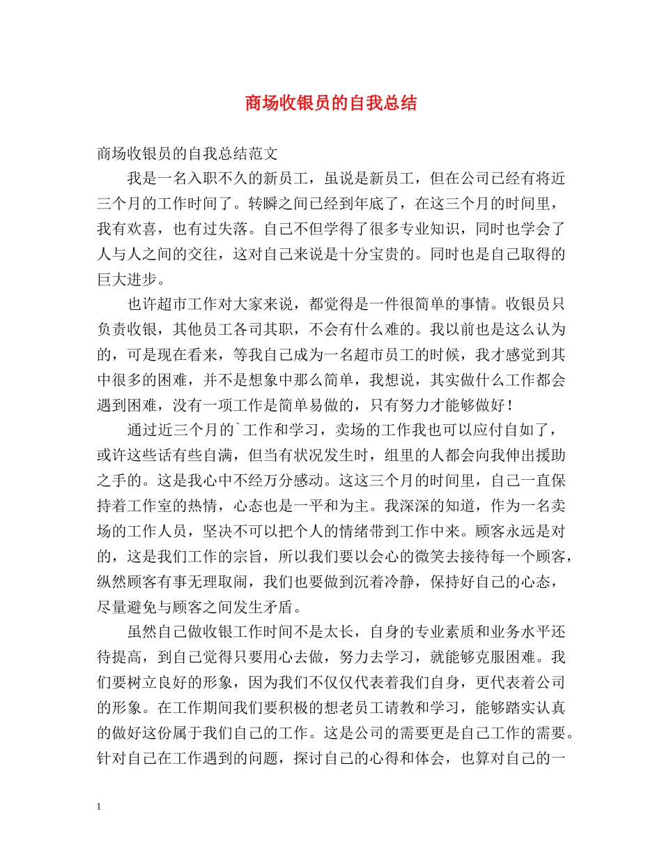 商场收银员的自我总结 _第1页