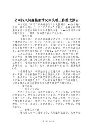 公司四风问题整治情况回头看工作整改报告