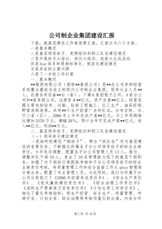 公司制企业集团建设汇报