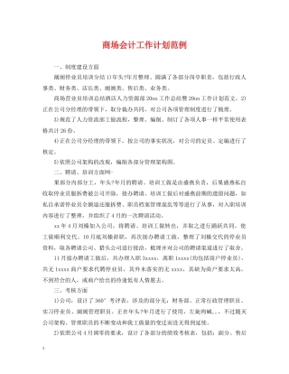 商场会计工作计划范例 