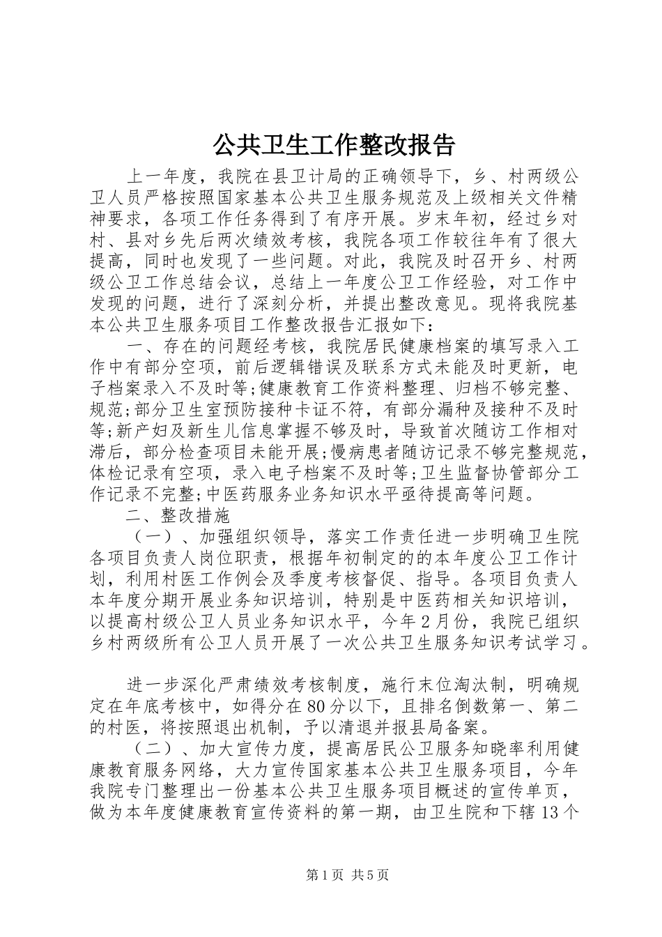 公共卫生工作整改报告_第1页