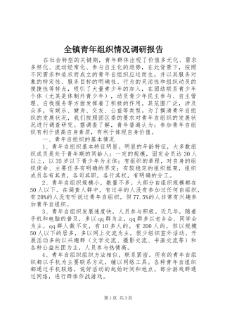 全镇青年组织情况调研报告