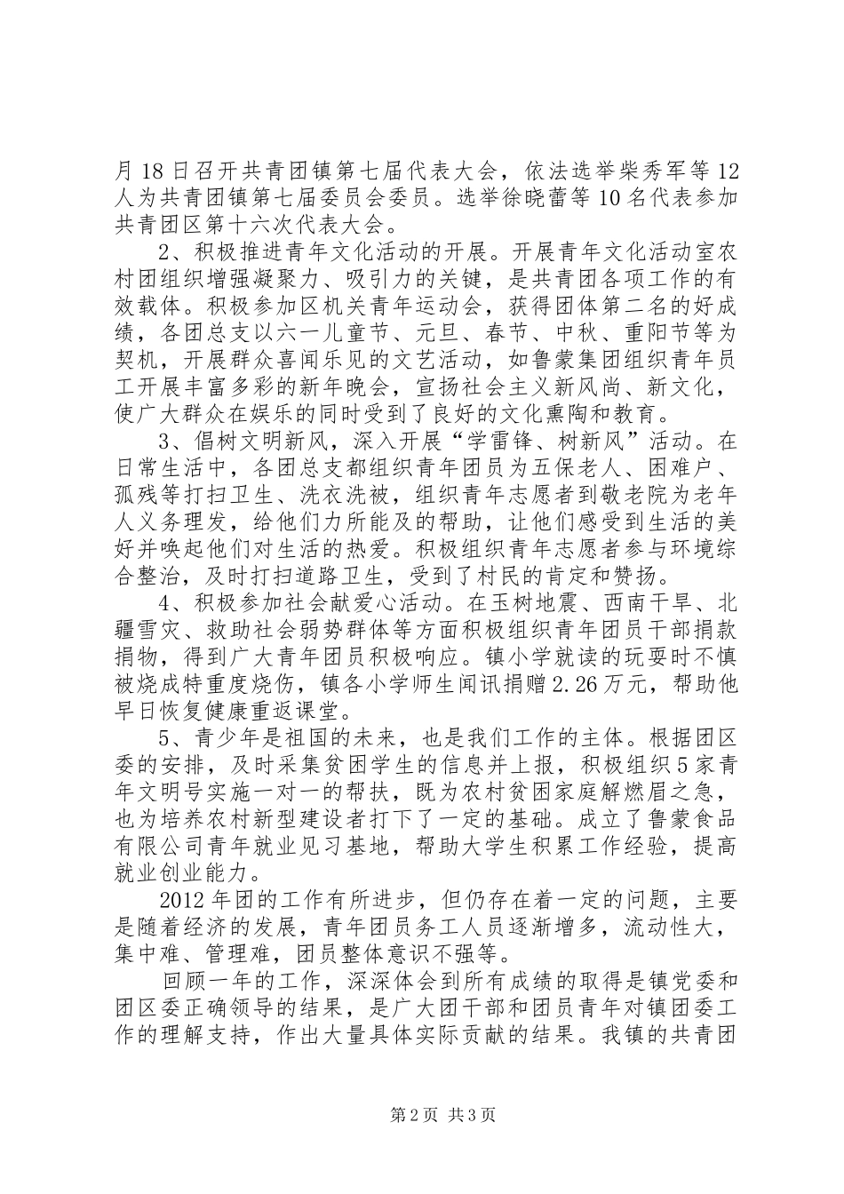 全镇团委一年工作汇报_第2页