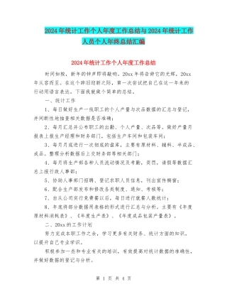 2024年统计工作个人年度工作总结与2024年统计工作人员个人年终总结汇编