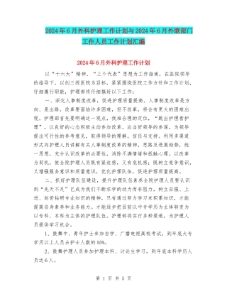 2024年6月外科护理工作计划与2024年6月外联部门工作人员工作计划汇编