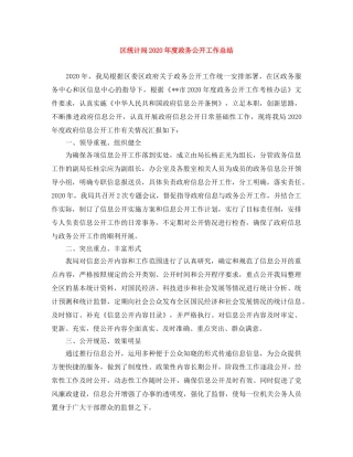区统计局2020年度政务公开工作总结 