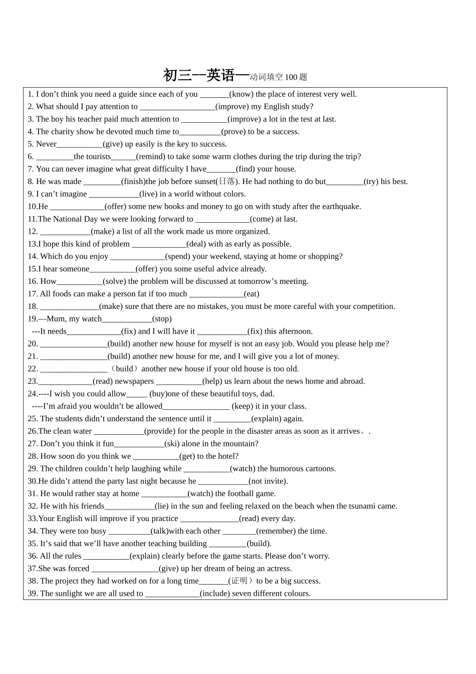 九年级动词填空专项训练_第1页