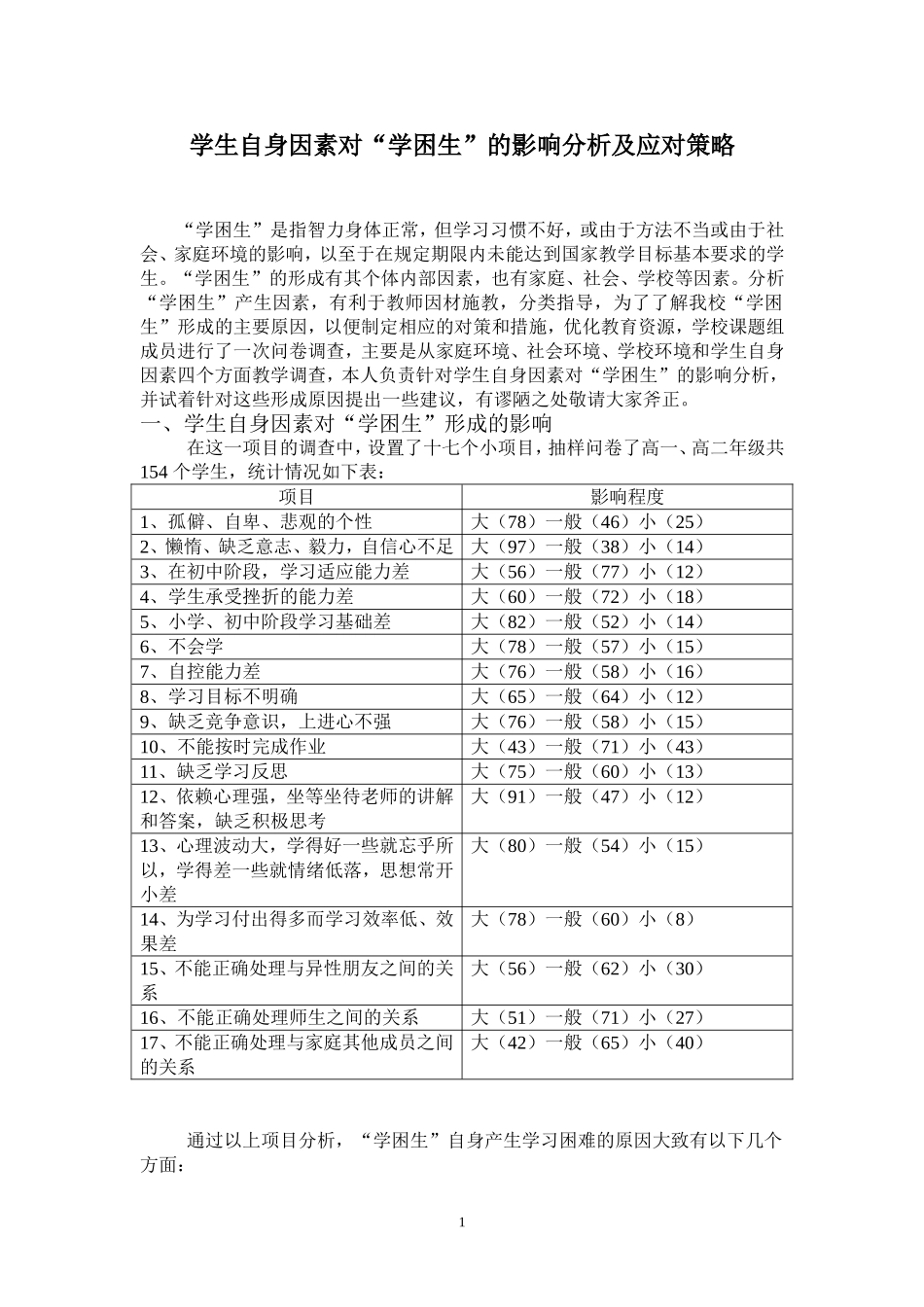 学生自身因素对“学困生”的影响分析及应对策略_第1页