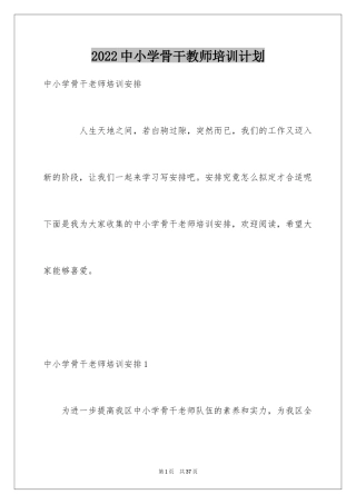 2024中小学骨干教师培训计划