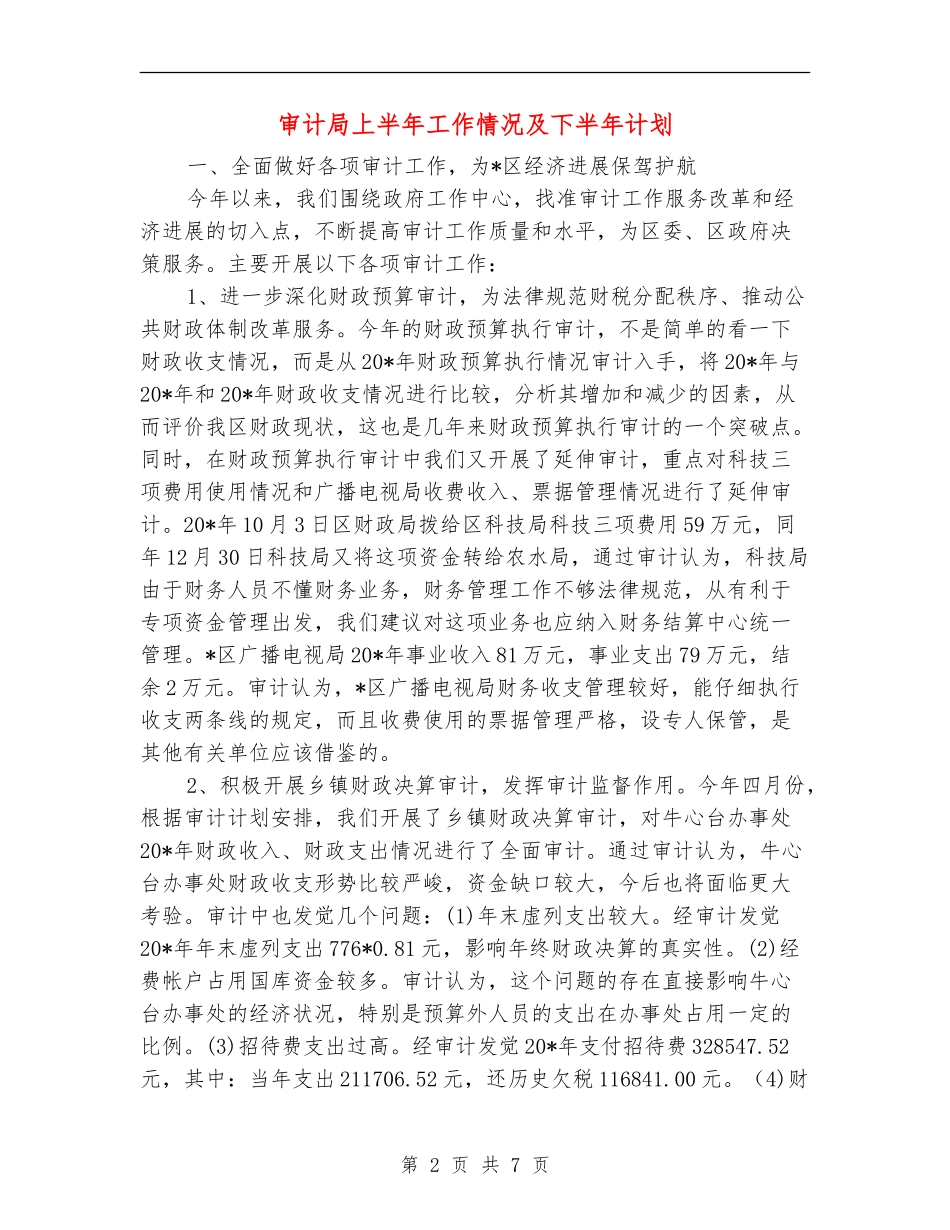审计局上半年工作情况及下半年计划_第2页