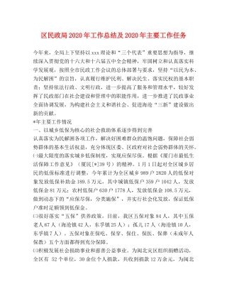 区民政局2020年工作总结及2020年主要工作任务 