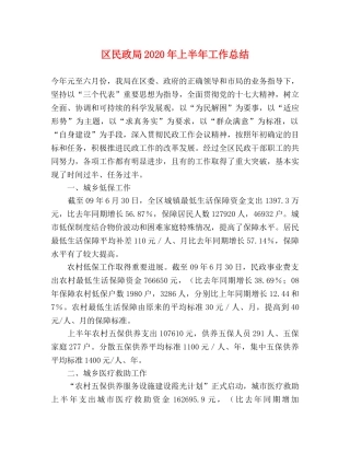 区民政局2020年上半年工作总结 