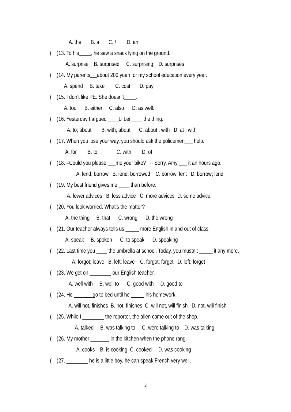 遂宁八中2013级英语第一学月知识检测_第2页