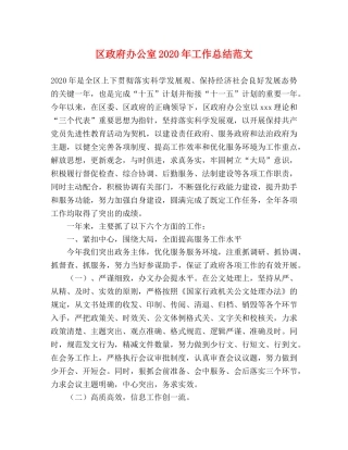 区政府办公室2020年工作总结范文 