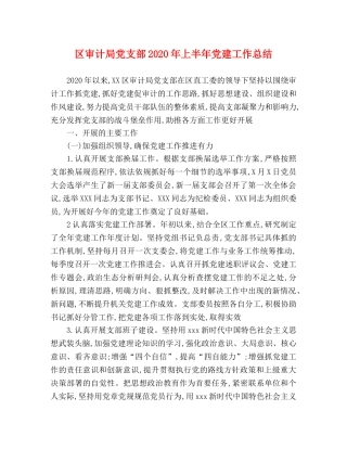 区审计局党支部2020年上半年党建工作总结 