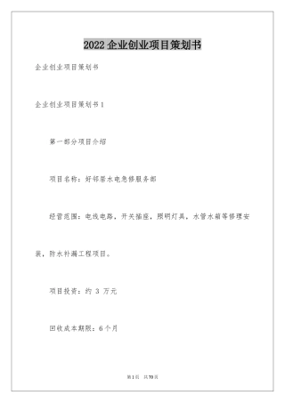 2024企业创业项目策划书