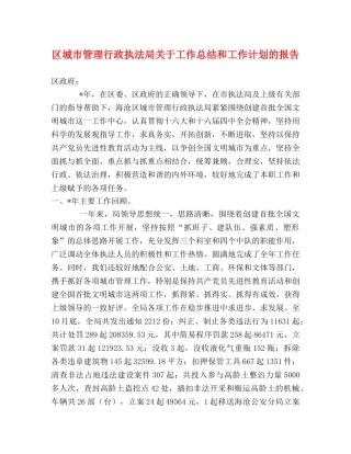区城市管理行政执法局关于工作总结和工作计划的报告 