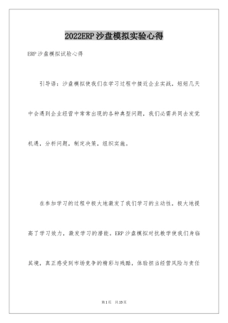 2024ERP沙盘模拟实验心得