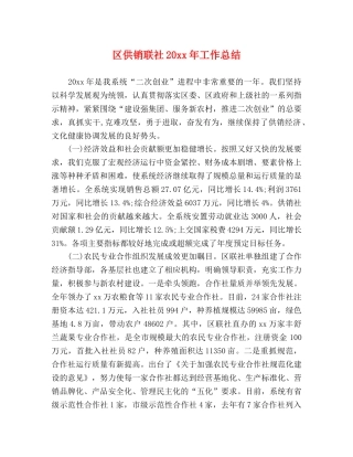 区供销联社20xx年工作总结 