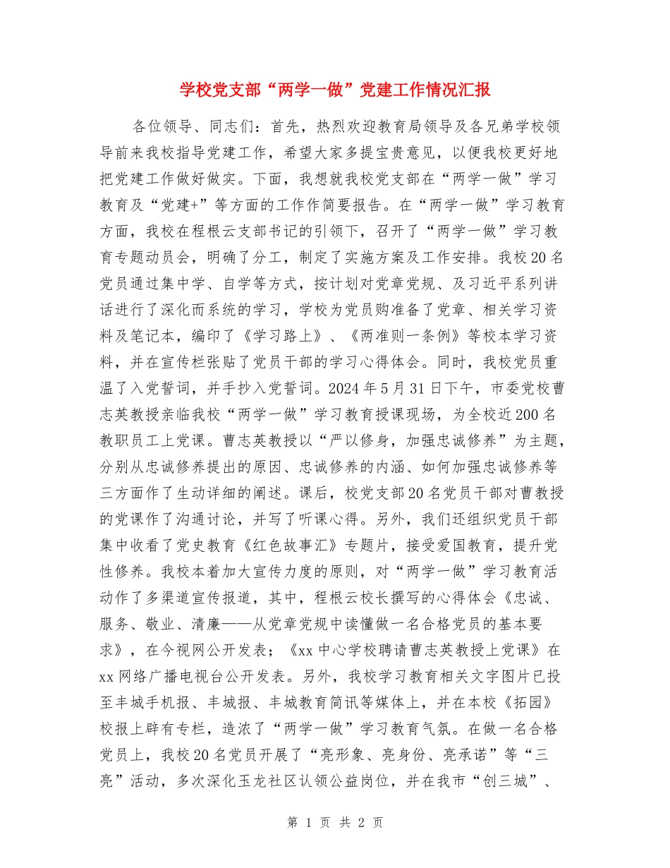 学校党支部“两学一做”党建工作情况汇报_第1页