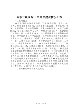 全市三级医疗卫生体系建设情况汇报