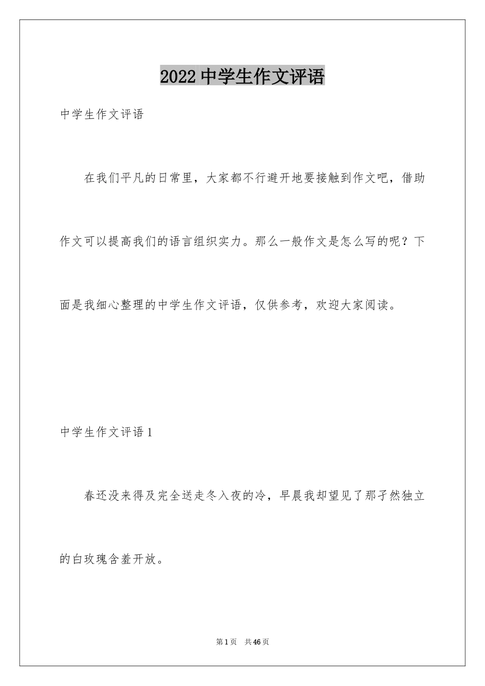 2024中学生作文评语_第1页
