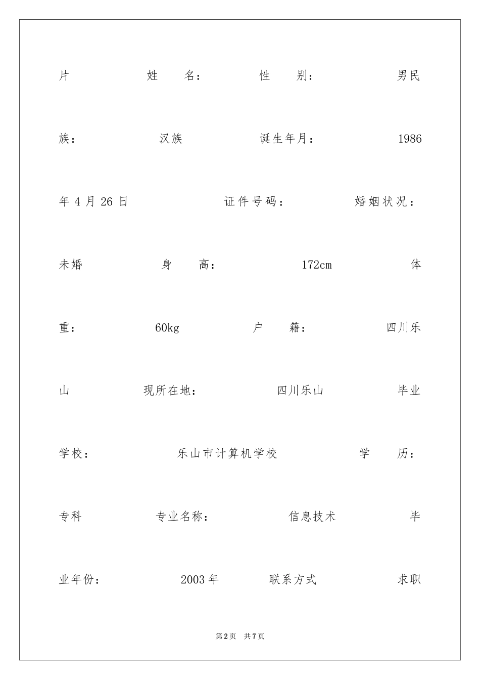 2024信息技术简历表_第2页