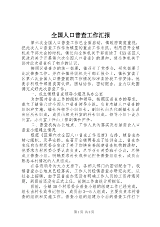 全国人口普查工作汇报