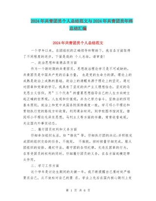 2024年共青团员个人总结范文与2024年共青团员年终总结汇编