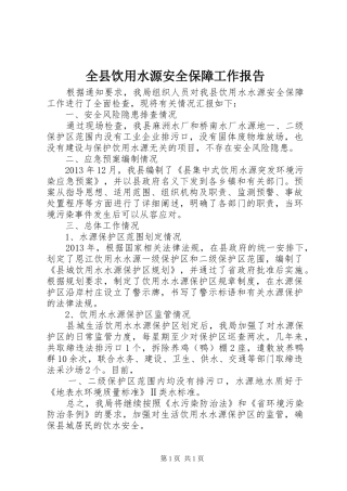 全县饮用水源安全保障工作报告