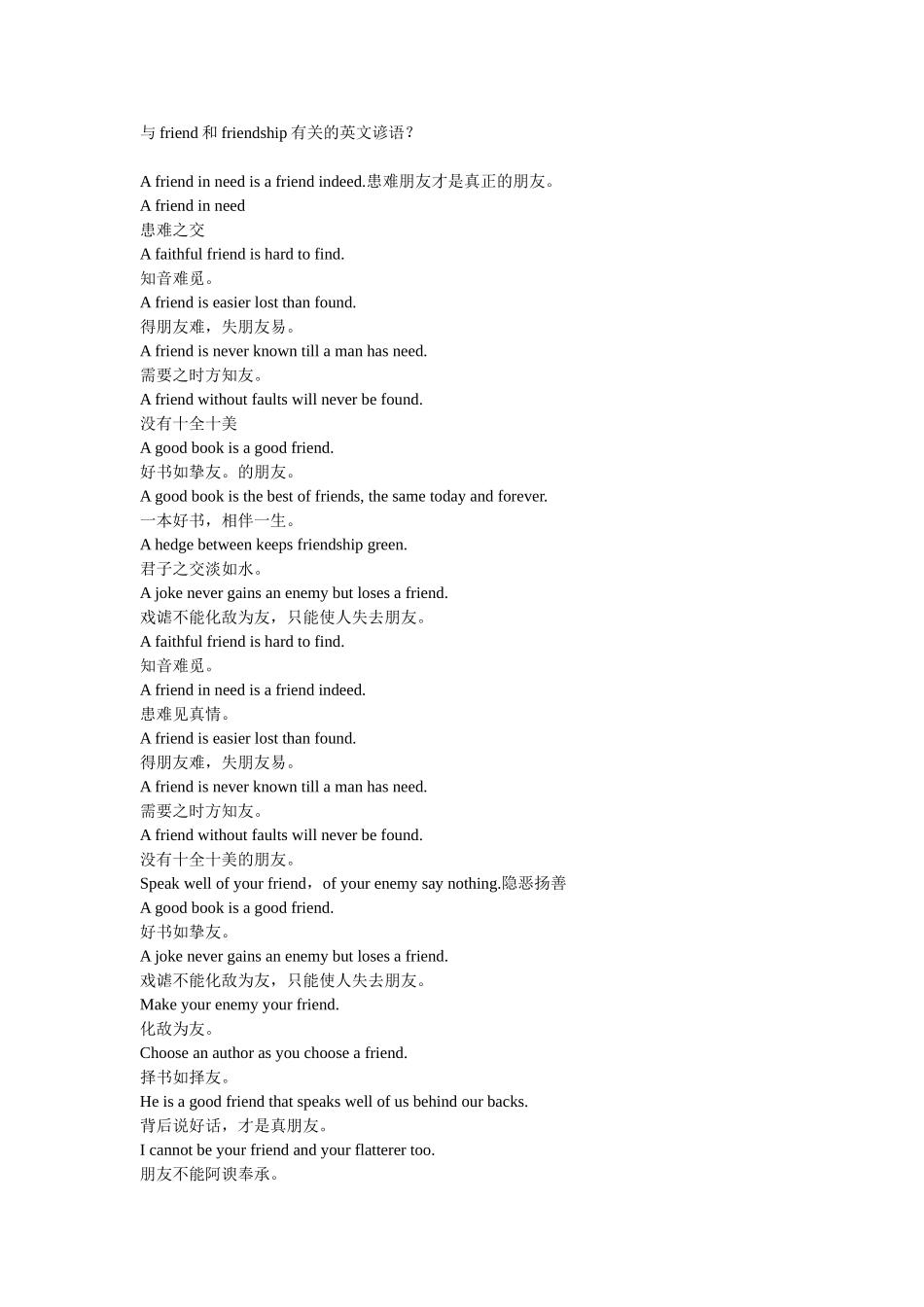 与friend和friendship有关的英文谚语_第1页