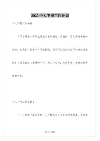 2024个人下周工作计划