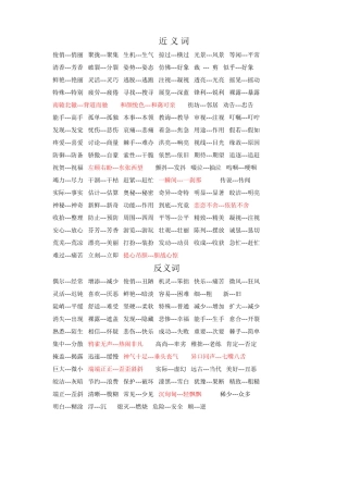 人教版三年级下册近义词和反义词