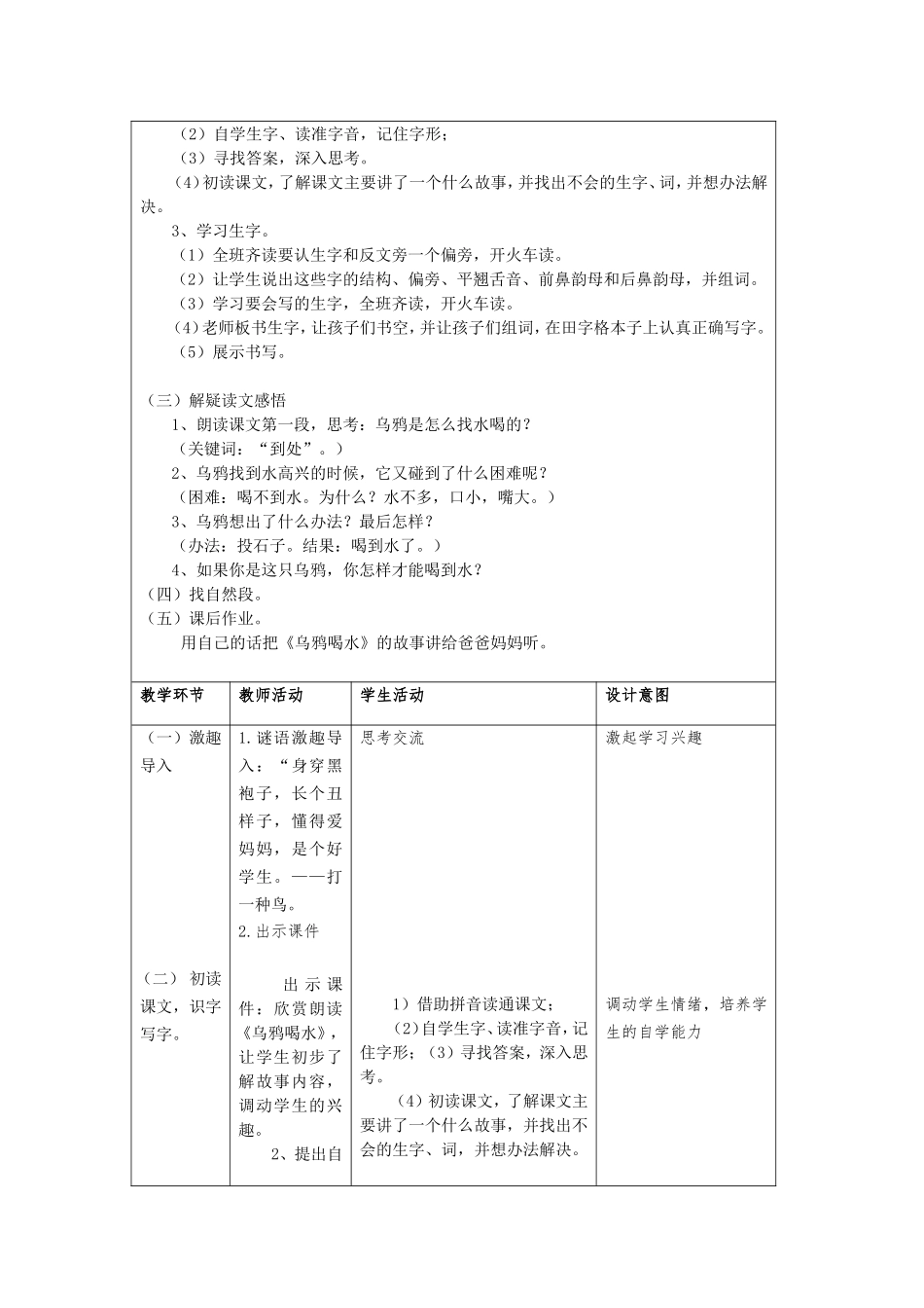 《乌鸦喝水》教学设计(魁丽芳)_第2页