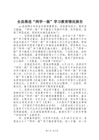 全县推进“两学一做”学习教育情况报告