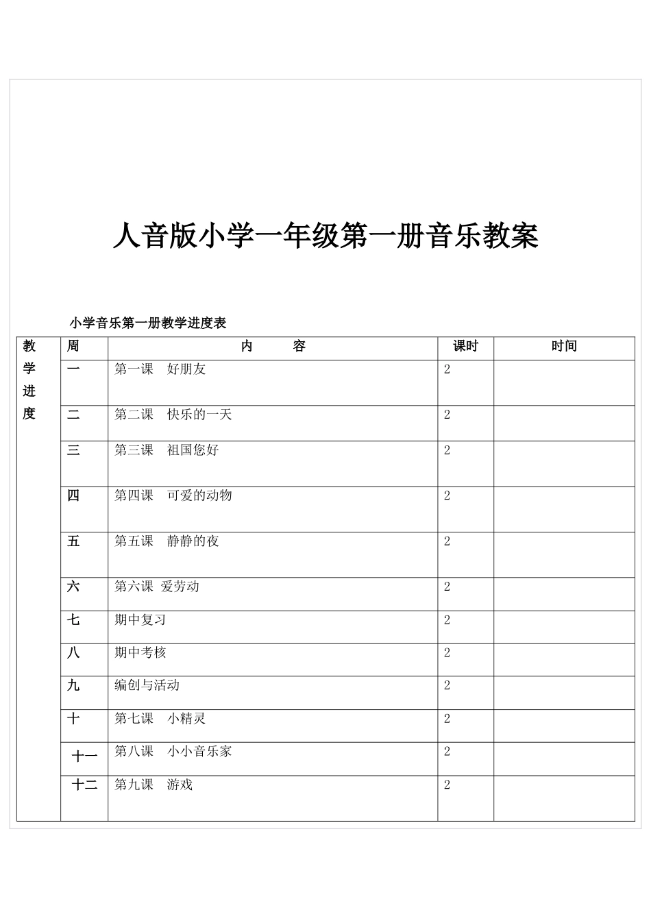 人音版小学一年级第一册音乐教案_第1页