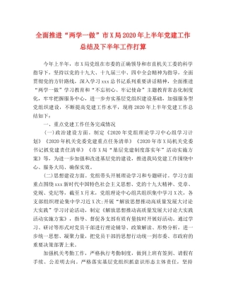 全面推进“两学一做”市X局2020年上半年党建工作总结及下半年工作打算 