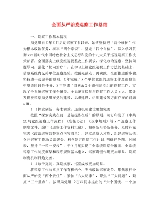 全面从严治党巡察工作总结 