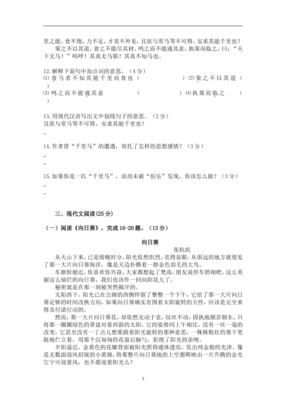 八年级下册语文期末模拟试题4_第3页