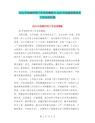 2024年初级护师工作总结模板与2024年初级职称技术工作总结汇编
