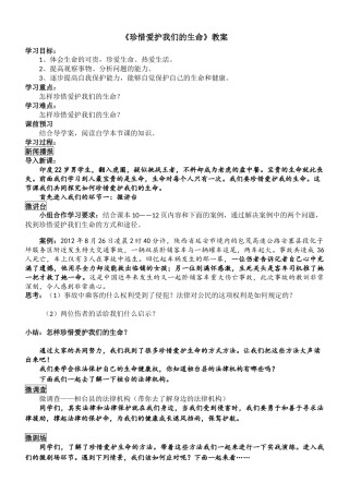 珍惜爱护我们的生命教案