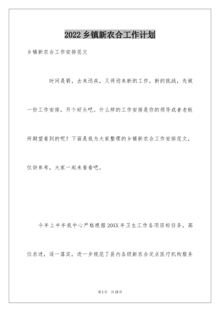 2024乡镇新农合工作计划