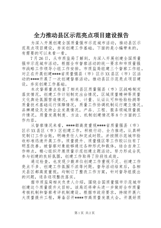 全力推动县区示范亮点项目建设报告