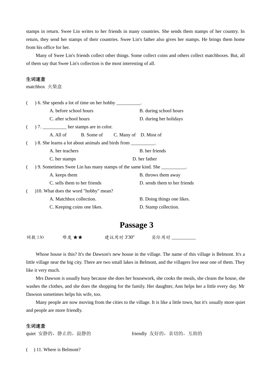 小学英语阅读理解训练10篇附答案_第2页