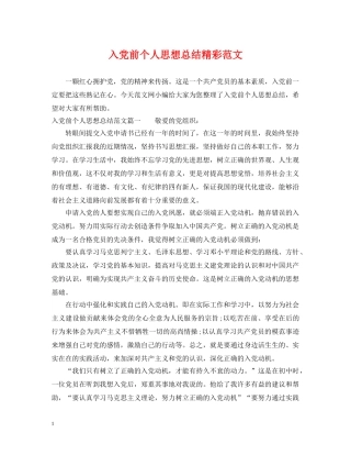 入党前个人思想总结精彩范文 