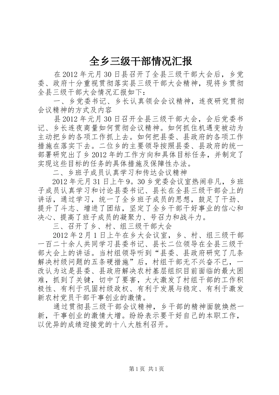 全乡三级干部情况汇报_第1页