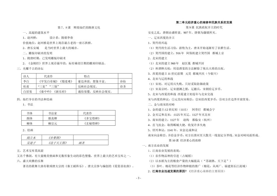 人教版七年级历史下册复习提纲(全套)_第3页