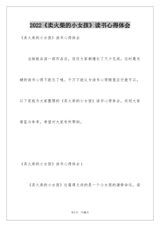 2024《卖火柴的小女孩》读书心得体会