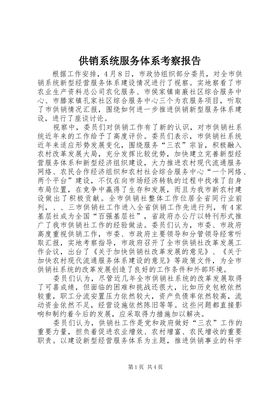 供销系统服务体系考察报告_第1页