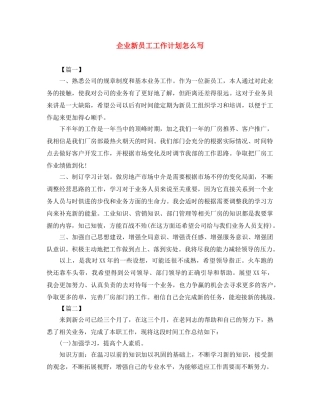 企业新员工工作计划怎么写 